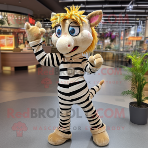 Tan Zebra mascot costume character dressed with a Bootcut Jeans and Keychains