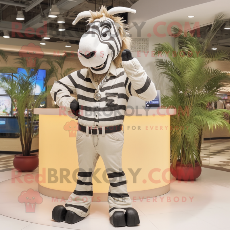 Tan Zebra mascot costume character dressed with a Bootcut Jeans and Keychains Tan Zebra mascot costume character dressed with a Bootcut Jeans and Keychains