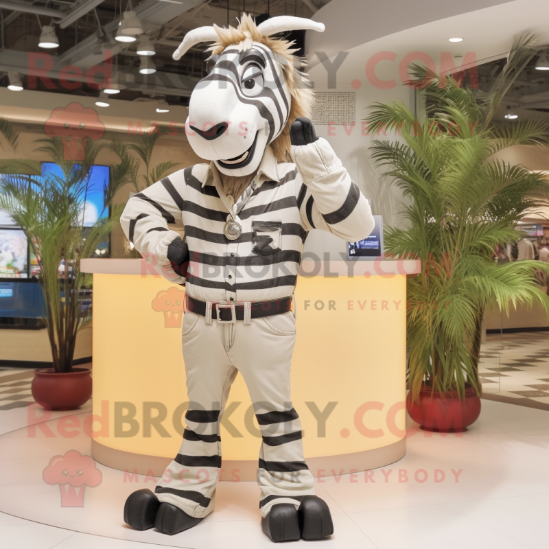 Tan Zebra mascot costume character dressed with a Bootcut Jeans and Keychains