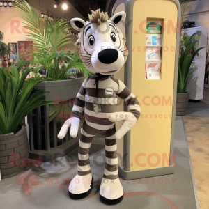 Tan Zebra mascot costume character dressed with a Bootcut Jeans and Keychains