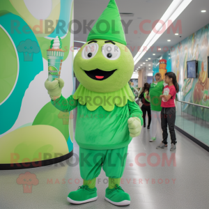 Green Ice Cream Cone mascot costume character dressed with a Joggers and Headbands