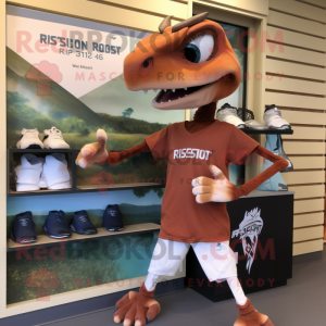 Rust Dimorphodon mascot costume character dressed with a Running Shorts and Gloves