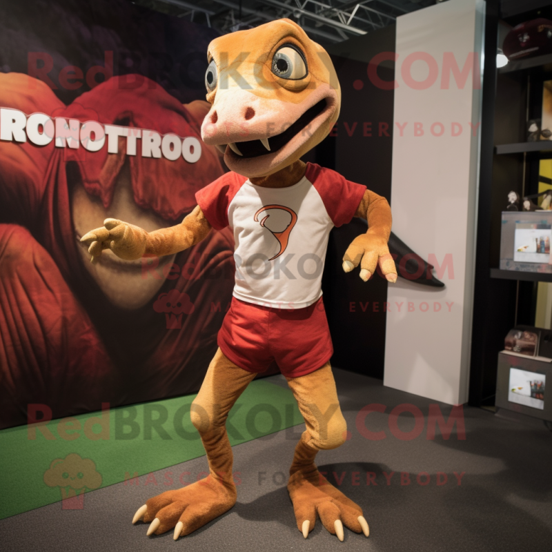 Rust Dimorphodon mascot costume character dressed with a Running Shorts and Gloves Rust Dimorphodon mascot costume character dressed with a Running Shorts and Gloves
