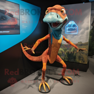 Rust Dimorphodon mascot costume character dressed with a Running Shorts and Gloves