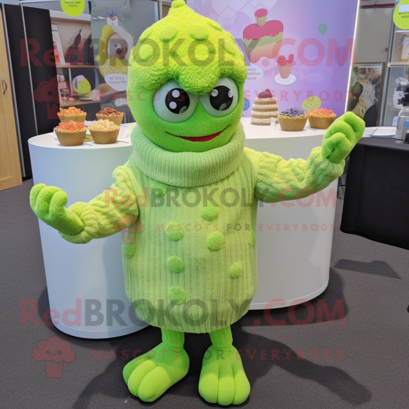Lime Green Cupcake mascot costume character dressed with a Cardigan and Mittens Lime Green Cupcake mascot costume character dressed with a Cardigan and Mittens