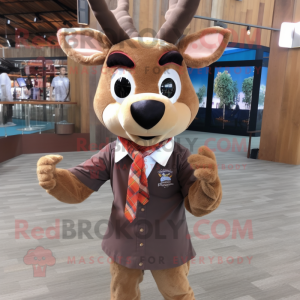 Brown Deer mascot costume character dressed with a Oxford Shirt and Scarves