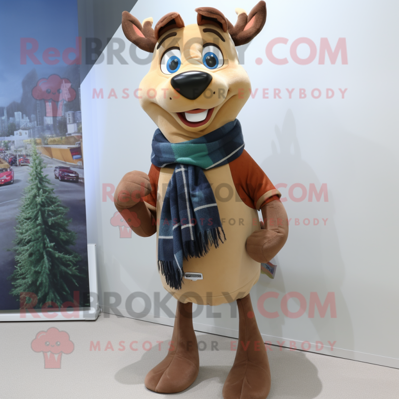 Brown Deer mascot costume character dressed with a Oxford Shirt and Scarves