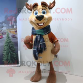 Brown Deer mascot costume character dressed with a Oxford Shirt and Scarves