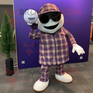 Purple Golf Ball mascot costume character dressed with a Flannel Shirt and Sunglasses