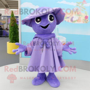 Lavender Octopus mascot costume character dressed with a Raincoat and Scarf clips