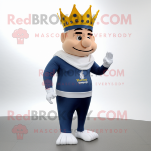 Navy King mascot costume character dressed with a Joggers and Hairpins