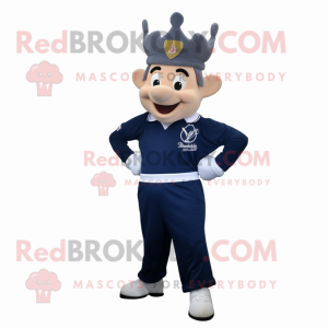 Navy King mascot costume character dressed with a Joggers and Hairpins