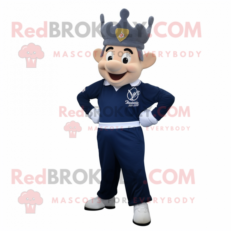 Navy King mascot costume character dressed with a Joggers and Hairpins