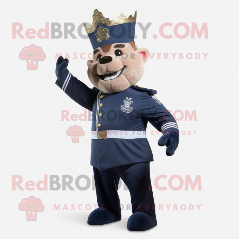 Navy King mascot costume character dressed with a Joggers and Hairpins