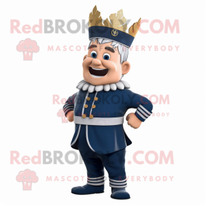 Navy King mascot costume character dressed with a Joggers and Hairpins
