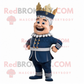 Navy King mascot costume character dressed with a Joggers and Hairpins