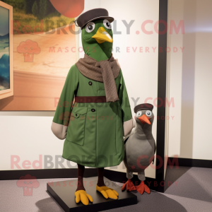 Olive Passenger Pigeon mascot costume character dressed with a Turtleneck and Ties