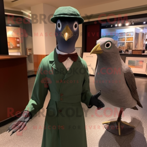 Olive Passenger Pigeon mascot costume character dressed with a Turtleneck and Ties