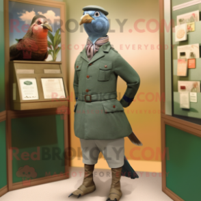 Olive Passenger Pigeon mascot costume character dressed with a Turtleneck and Ties