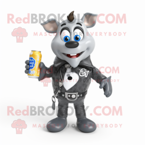 Gray Bottle Of Milk mascot costume character dressed with a Leather Jacket and Brooches