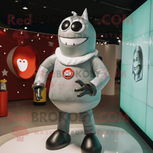 Gray Bottle Of Milk mascot costume character dressed with a Leather Jacket and Brooches