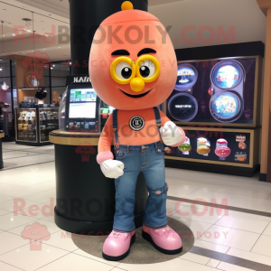 Peach Gumball Machine mascot costume character dressed with a Bootcut Jeans and Bracelet watches