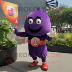 Purple Shakshuka mascot costume character dressed with a Rash Guard and Brooches
