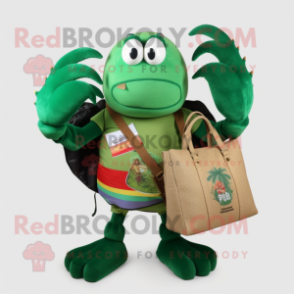 Forest Green Hermit Crab mascot costume character dressed with a Polo Shirt and Handbags