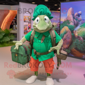 Forest Green Hermit Crab mascot costume character dressed with a Polo Shirt and Handbags