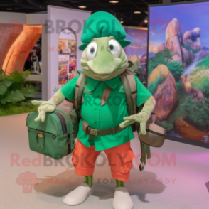 Forest Green Hermit Crab mascot costume character dressed with a Polo Shirt and Handbags