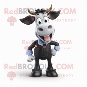 Black Guernsey Cow mascot costume character dressed with a Flare Jeans and Bow ties