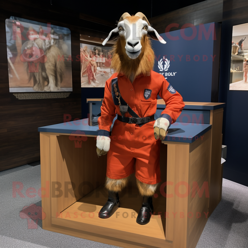 Rust Boer Goat mascot costume character dressed with a Rash Guard and Pocket squares Rust Boer Goat mascot costume character dressed with a Rash Guard and Pocket squares