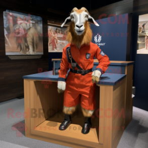 Rust Boer Goat mascot costume character dressed with a Rash Guard and Pocket squares