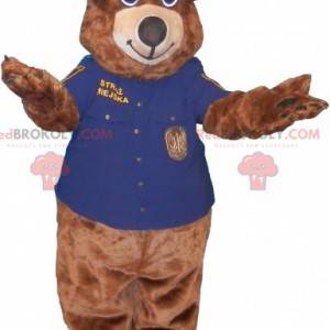 Mascote urso pardo vestido com uniforme de policial -