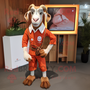 Rust Boer Goat mascot costume character dressed with a Rash Guard and Pocket squares