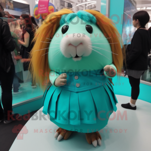 Turquoise Guinea Pig mascot costume character dressed with a Mini Skirt and Cufflinks