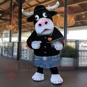 Black Hereford Cow mascot costume character dressed with a Skinny Jeans and Keychains