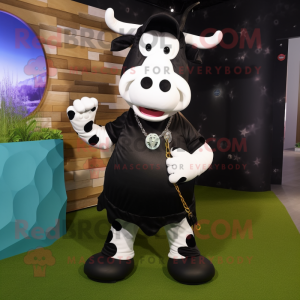 Black Hereford Cow mascot costume character dressed with a Skinny Jeans and Keychains