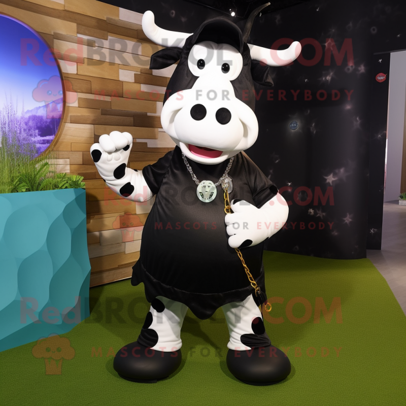 Black Hereford Cow mascot costume character dressed with a Skinny Jeans and Keychains
