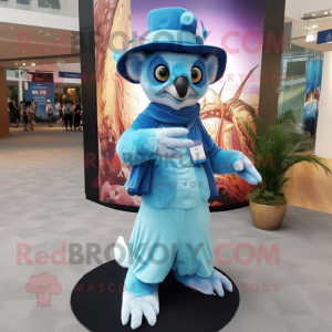 Sky Blue Lemur mascot costume character dressed with a Wrap Skirt and Hats