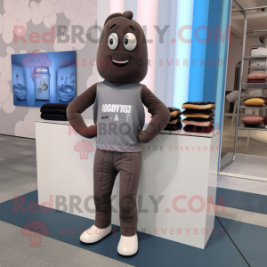 Gray Chocolate Bar mascot costume character dressed with a Joggers and Bracelet watches