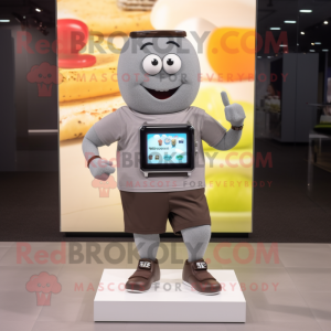 Gray Chocolate Bar mascot costume character dressed with a Joggers and Bracelet watches