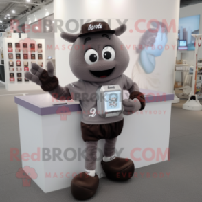 Gray Chocolate Bar mascot costume character dressed with a Joggers and Bracelet watches