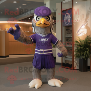 Lavender Hawk mascot costume character dressed with a Henley Tee and Headbands