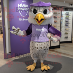 Lavender Hawk mascot costume character dressed with a Henley Tee and Headbands