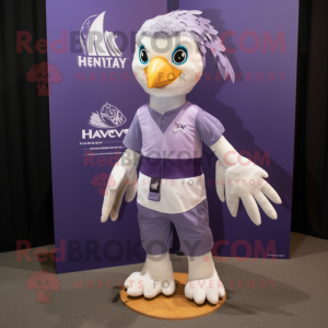 Lavender Hawk mascot costume character dressed with a Henley Tee and Headbands