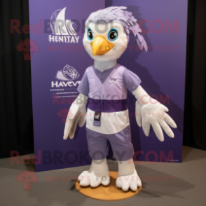 Lavender Hawk mascot costume character dressed with a Henley Tee and Headbands