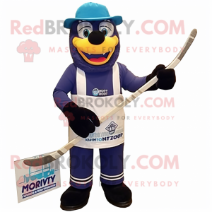 Navy Ice Hockey Stick mascot costume character dressed with a Dungarees and Bow ties