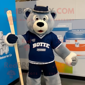 Navy Ice Hockey Stick mascot costume character dressed with a Dungarees and Bow ties