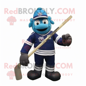 Navy Ice Hockey Stick mascot costume character dressed with a Dungarees and Bow ties